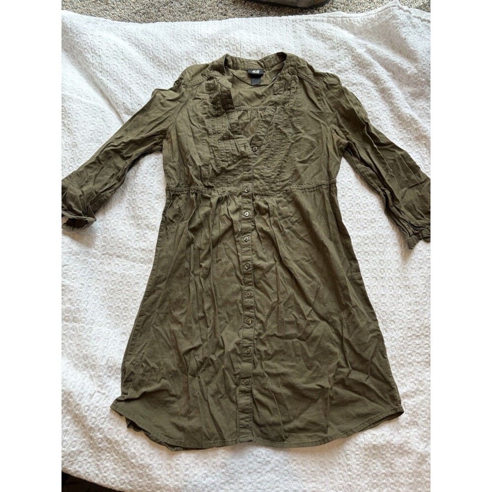 H&M Green Women’s Dress Size 6 3/4 Length Sleeves Button Down